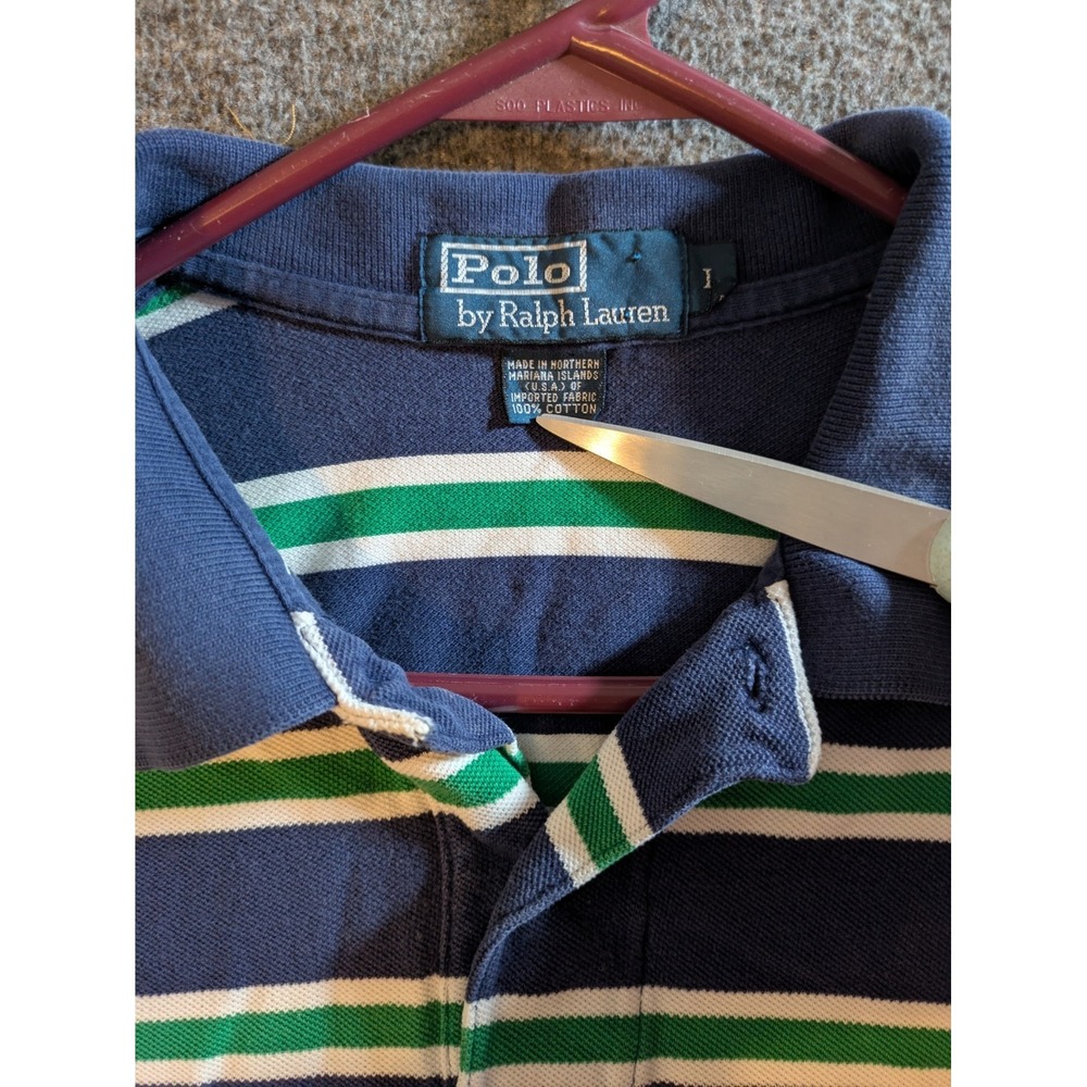 Polo Ralph Lauren Shirt Men's Blue Stripe Short Sleeve Golf Size Lg Red Pony - Picture 5 of 8